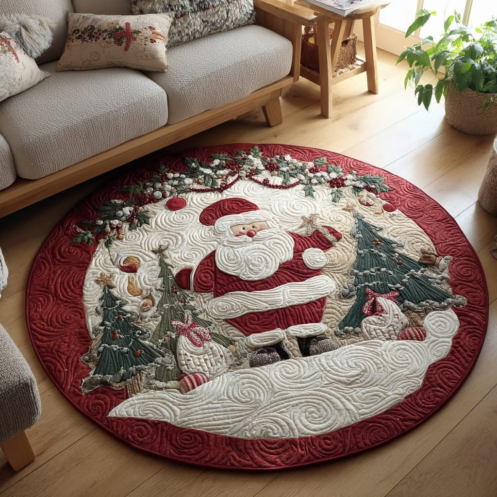 Grand Santa Claus Christmas Quilted Round Mat Circle Rug Indoor Decorations Holiday Gifts - Tradiviet