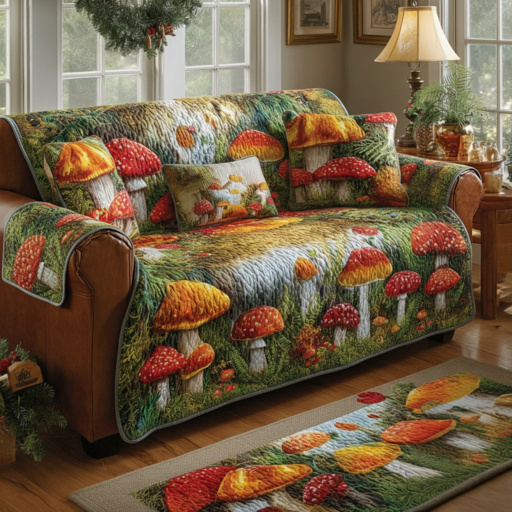 Grass Mushroom Quilted Sofa Cover Soft Home Room Decor Home Decor Gift Ideas - Tradiviet