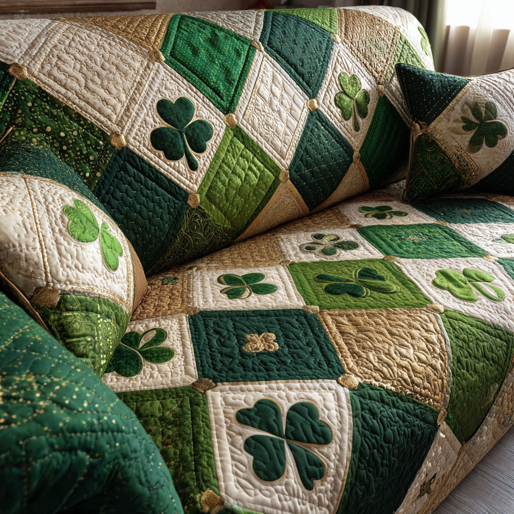 Green Cloverfield Quilted Sofa Cover Trendy Home Style Home Gift For Him - Tradiviet