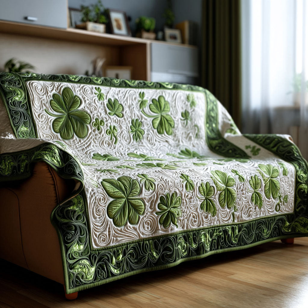 Green Embrace Quilted Sofa Cover Sofa Cover Couch Good St Patrick's Day Gifts - Tradiviet