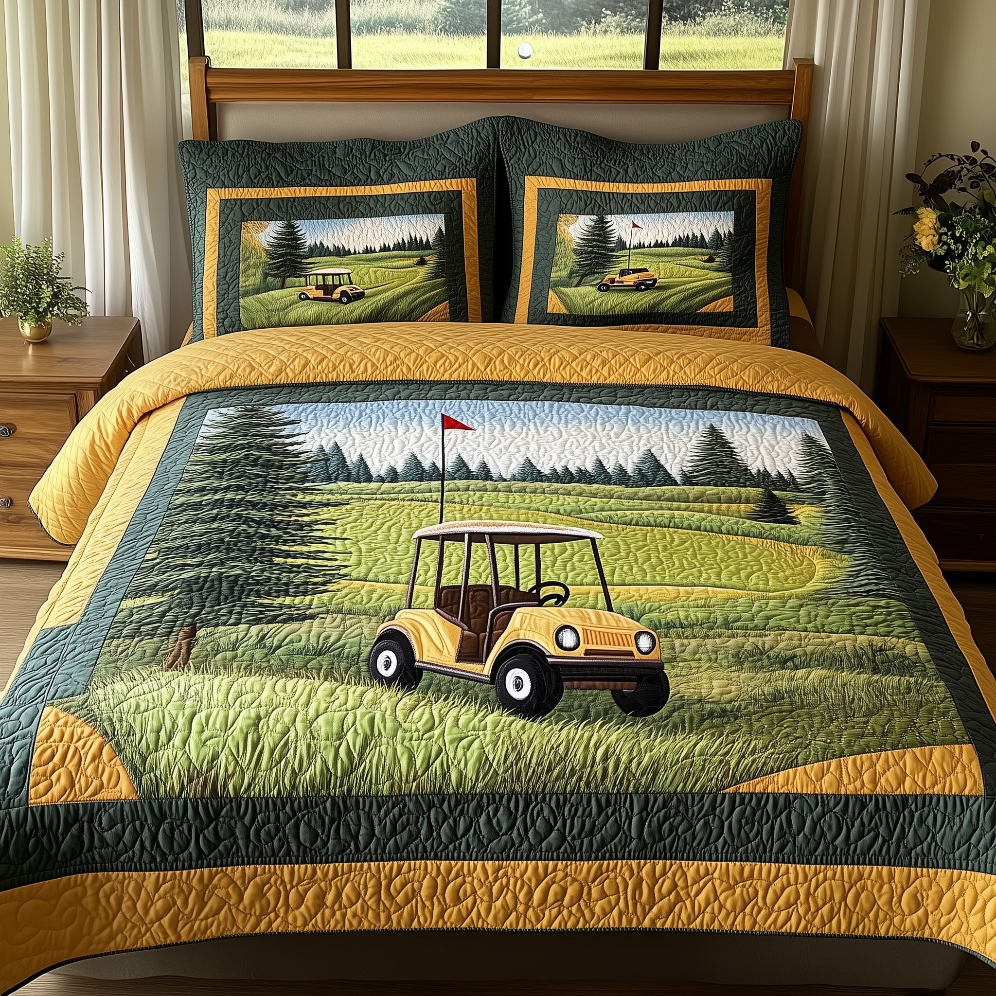 Green Escape Quilted Bedding Set Green Escape Nautical Gift For Green Escape - Tradiviet