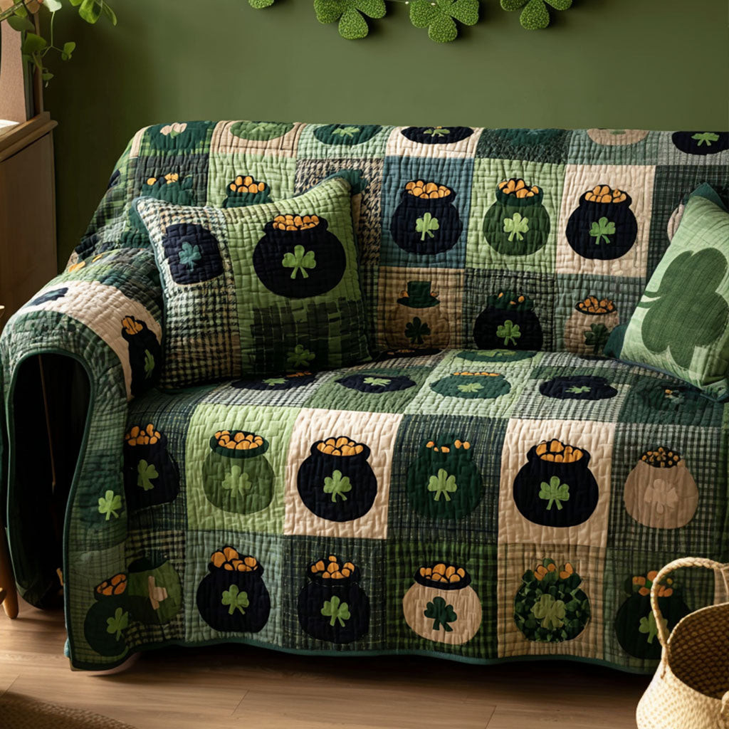 Green Harmony Quilted Sofa Cover Furniture Protectors For Sofas St Patricks Day Teacher Gift - Tradiviet