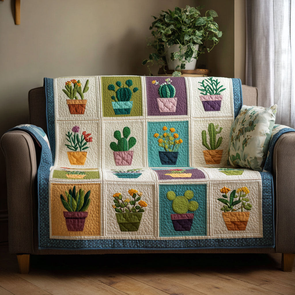 Green Haven Quilted Sofa Cover Couch Cover Sofa Cactus Gifts For Mom Mother's Day - Tradiviet