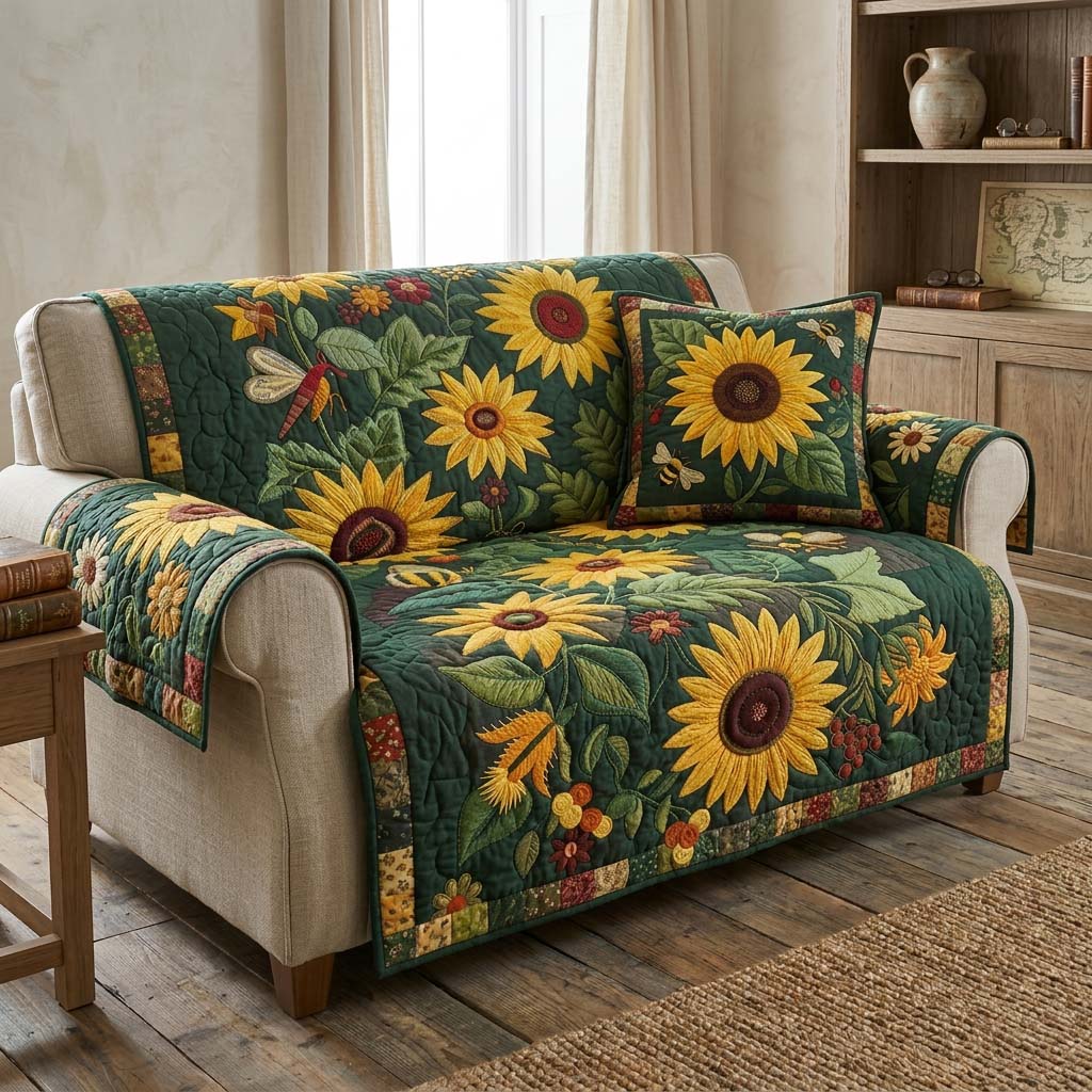 Greenfield Sun Quilted Sofa Cover Home Room Decor Best Sunset Lover Gifts - Tradiviet