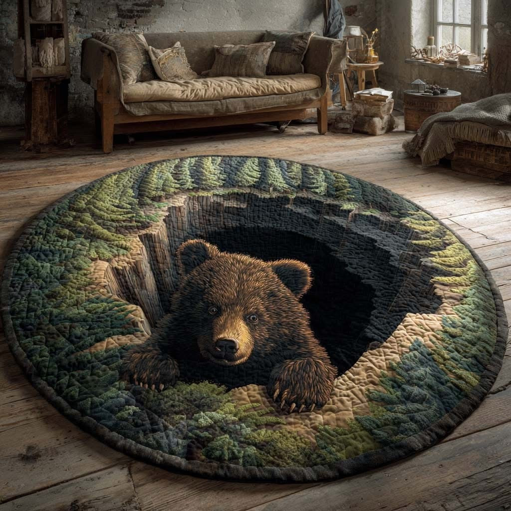 Grizzly Bear Quilted Round Mat Woodland Circle Mat Home Decoration Christmas Gift - Tradiviet