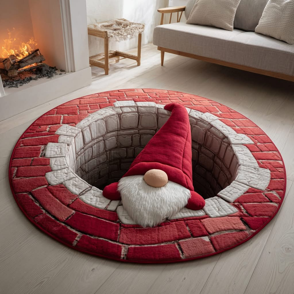 Grome Brick Swirl Christmas Quilted Round Mat Circle Rug Xmas Holiday Decorations Presents - Tradiviet