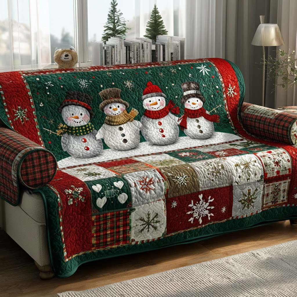 Group Snowmen Christmas Quilted Sofa Cover Holiday Living Decorations Family Ideas For Christmas Gifts - Tradiviet