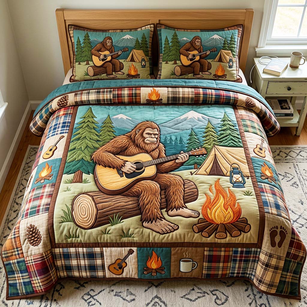 Guitar Bigfoot Quilted Bedding Set Guitar Bigfoot View Gift For Guitar Bigfoot - Tradiviet