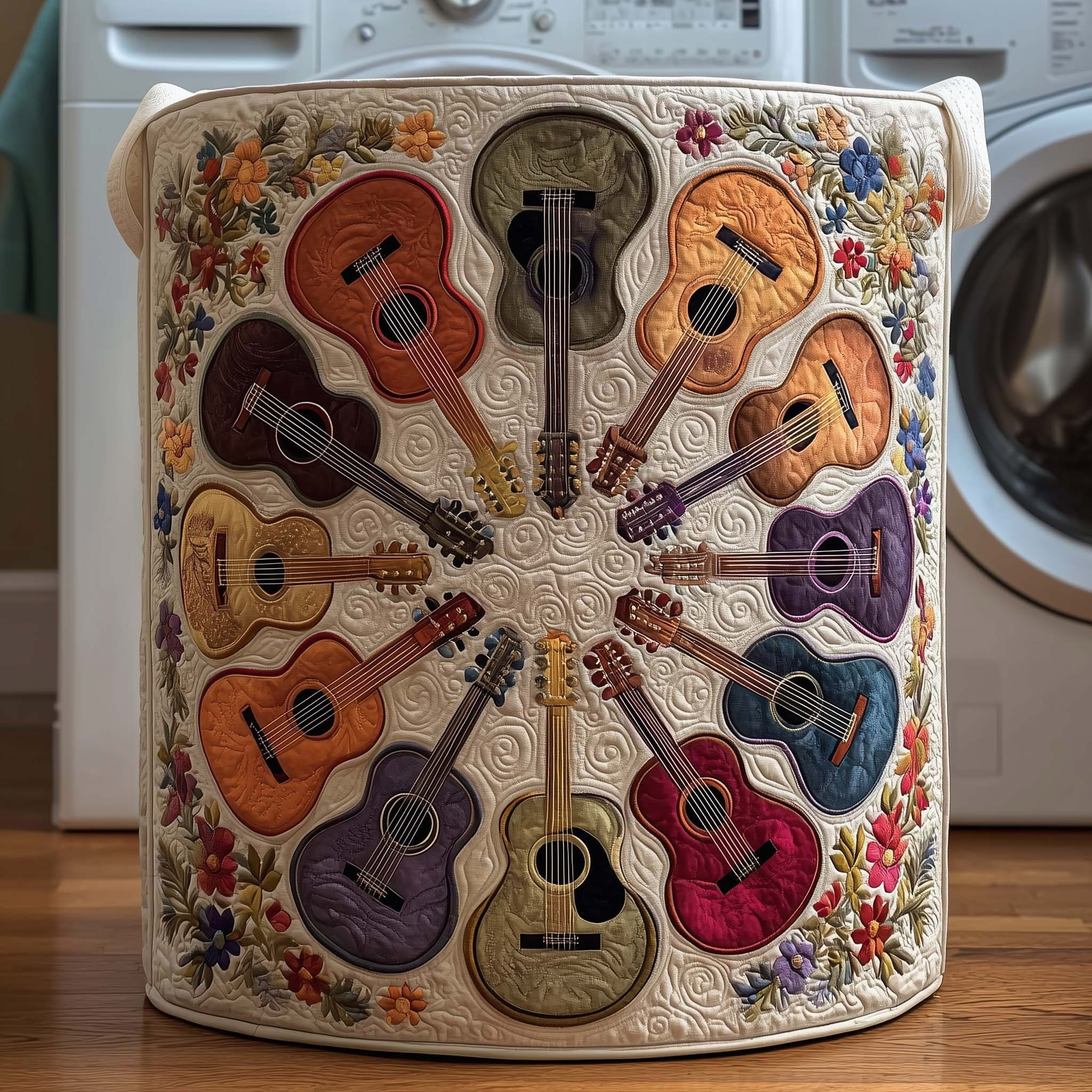 Guitar Circle Quilted Laundry Basket Music Themed Clothes Hamper Gifts For Guitar Lovers - Tradiviet