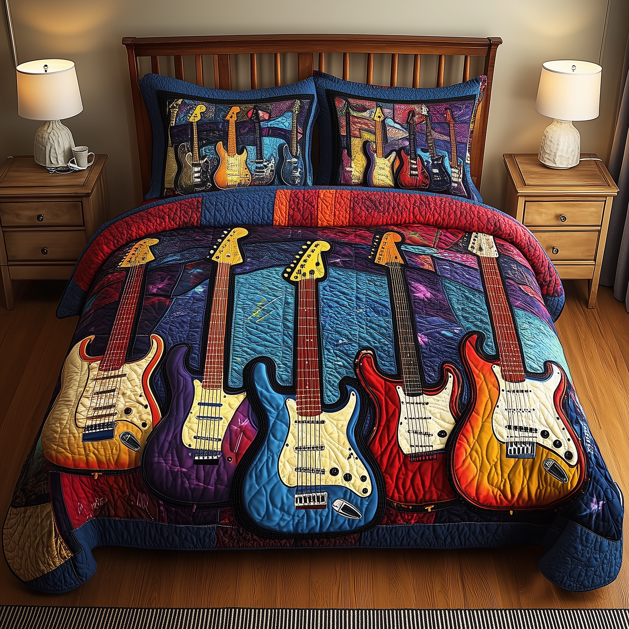 Guitar Quilted Bedding Set Guitar Home Scene Gift For Guitar - Tradiviet