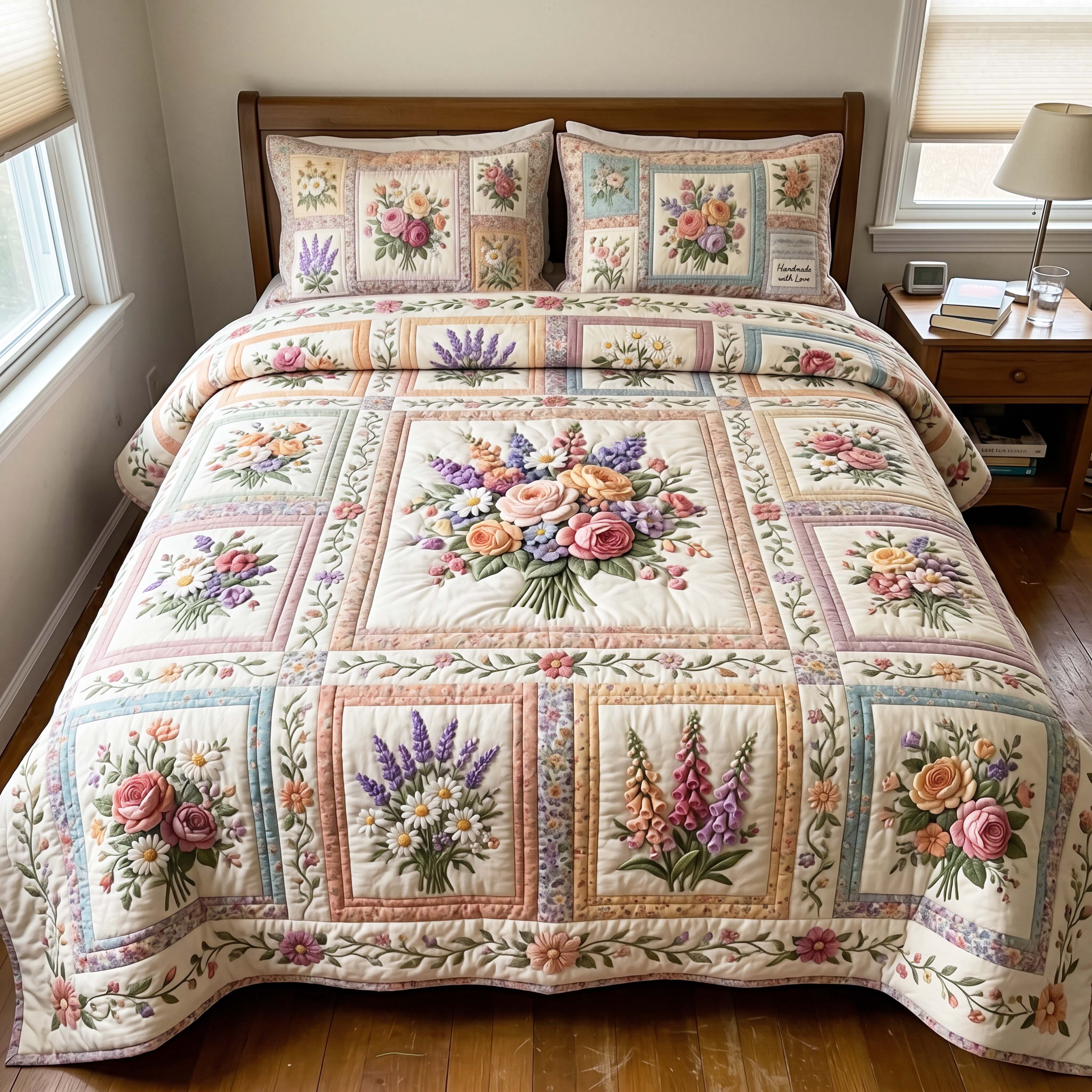 Handmade Blossom Quilted Bedding Set Handmade Blossom Vintage Gift For Handmade Blossom - Tradiviet