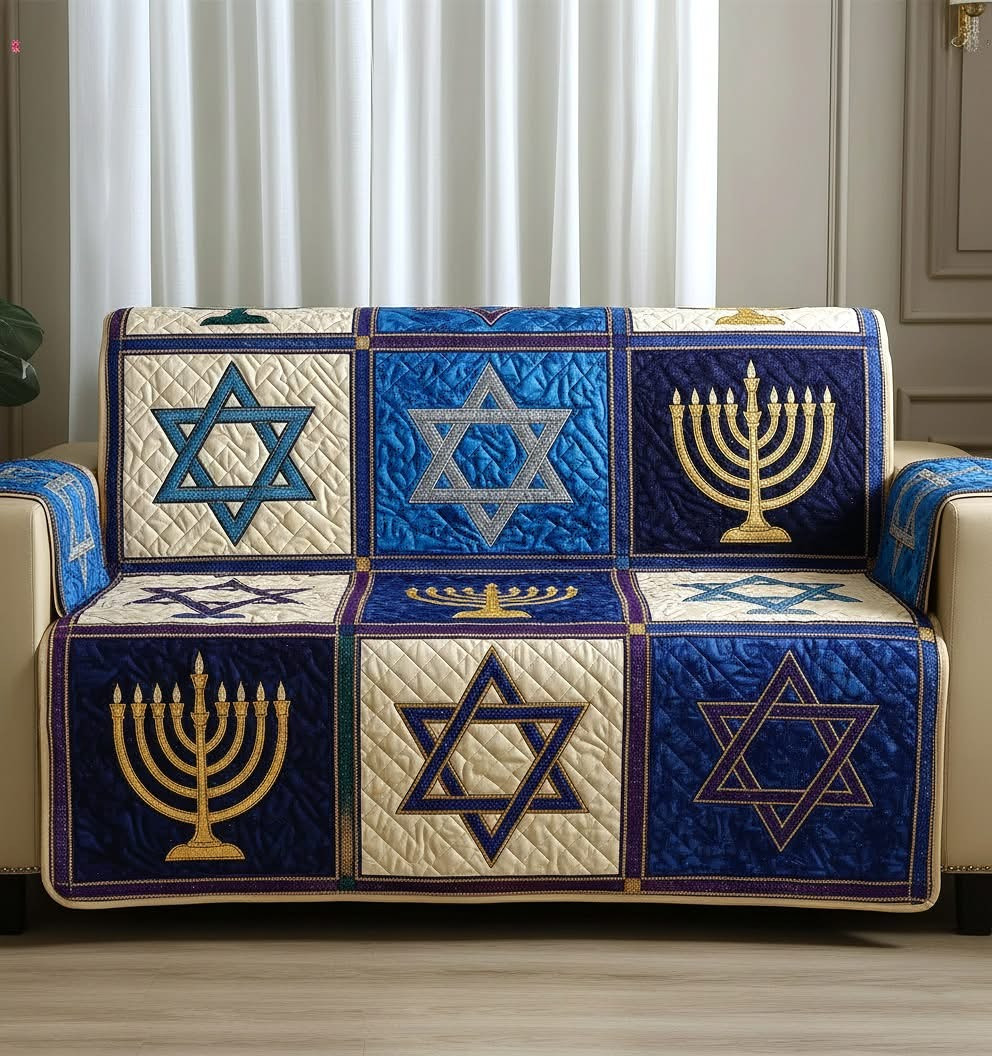 Hanukkah Hebrew Radiance Quilted Sofa Cover Holiday Couch Covers Gifts For Jewish - Tradiviet