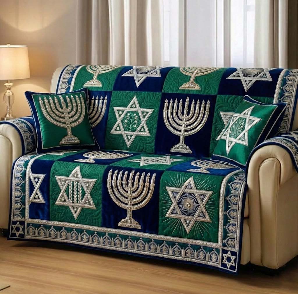 Hanukkah Quilted Sofa Cover Faith Home Couch Cover Cute Room Decor Finds - Tradiviet