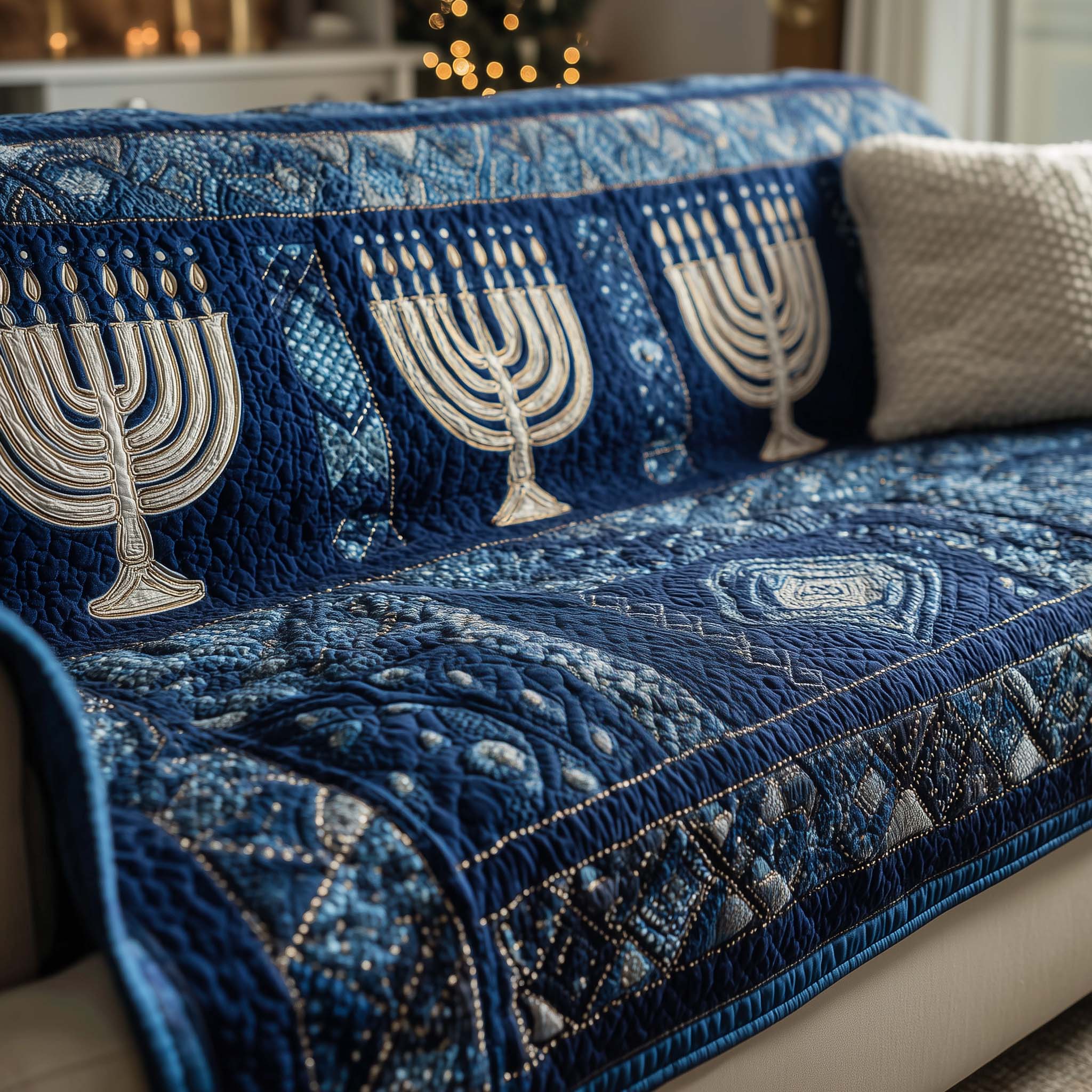Hanukkah Quilted Sofa Cover Faith Home Couch Cover Home Gifts For Her - Tradiviet