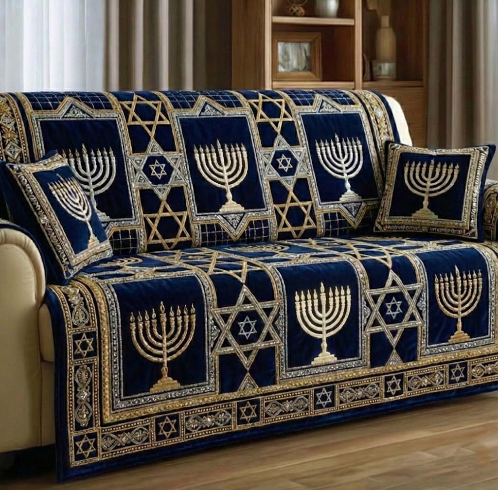 Hanukkah Quilted Sofa Cover Faith Home Couch Cover Unique Home Decor Finds - Tradiviet