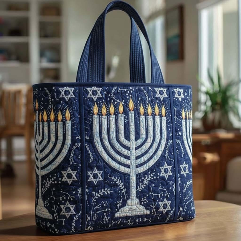 Hanukkah Quilted Tote Bag Festival Of Lights Bag Religious Gifts For Jewish - Tradiviet