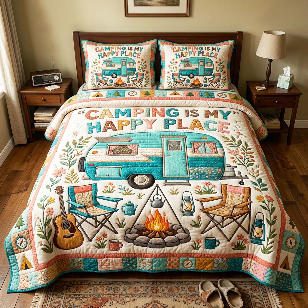 Happy Camping Quilted Bedding Set Happy Camping Stitch Gift For Happy Lovers - Tradiviet