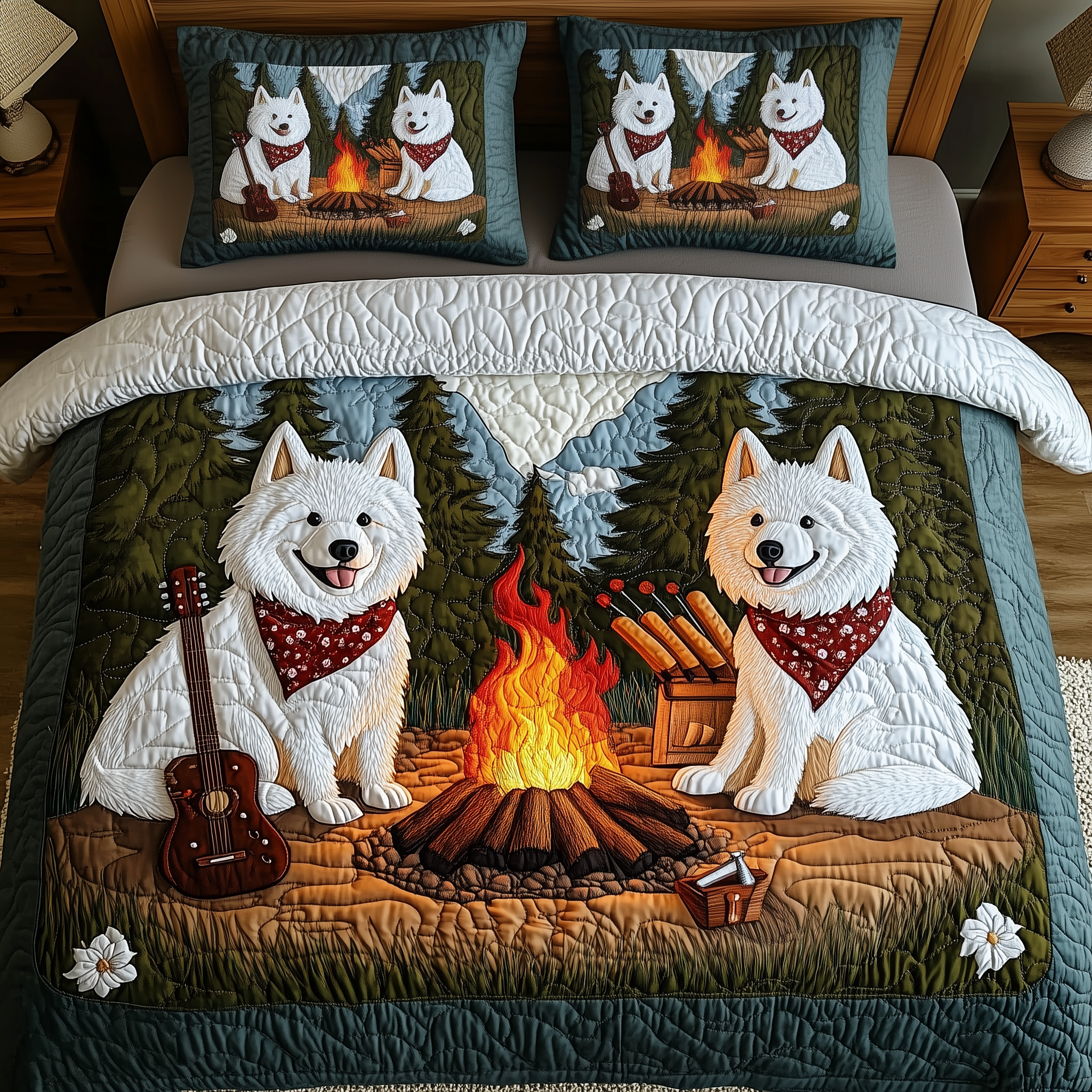 Happy Camping Samoyed Quilted Bedding Set Happy Camping Retreat Gift For Happy Camping - Tradiviet