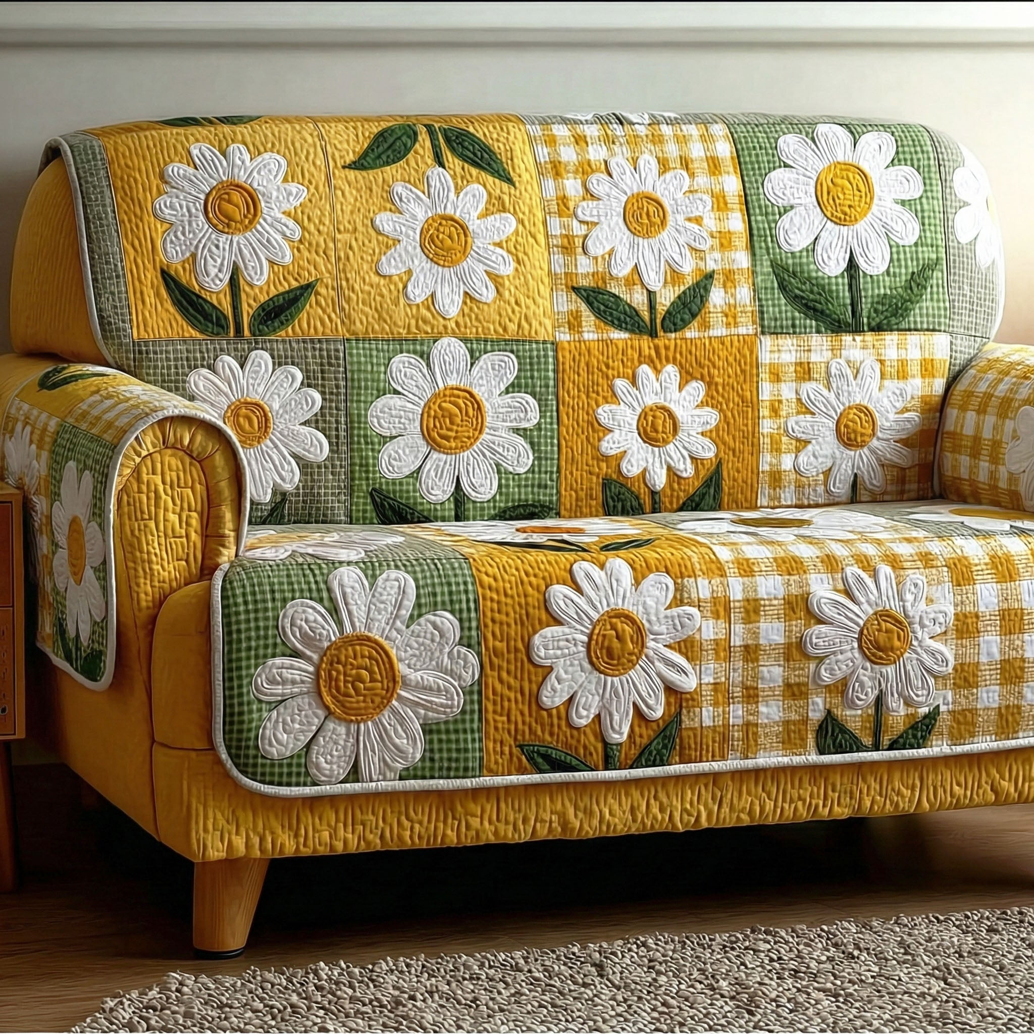 Happy Daisy Quilted Sofa Cover Covers For Sofas Mothers Birthday Gifts - Tradiviet