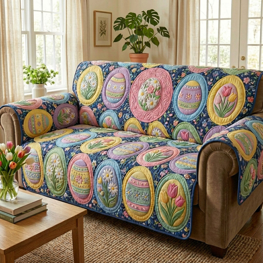 Happy Easter Eggs Quilted Sofa Cover Chic Home Room Decor Presents For New Home - Tradiviet