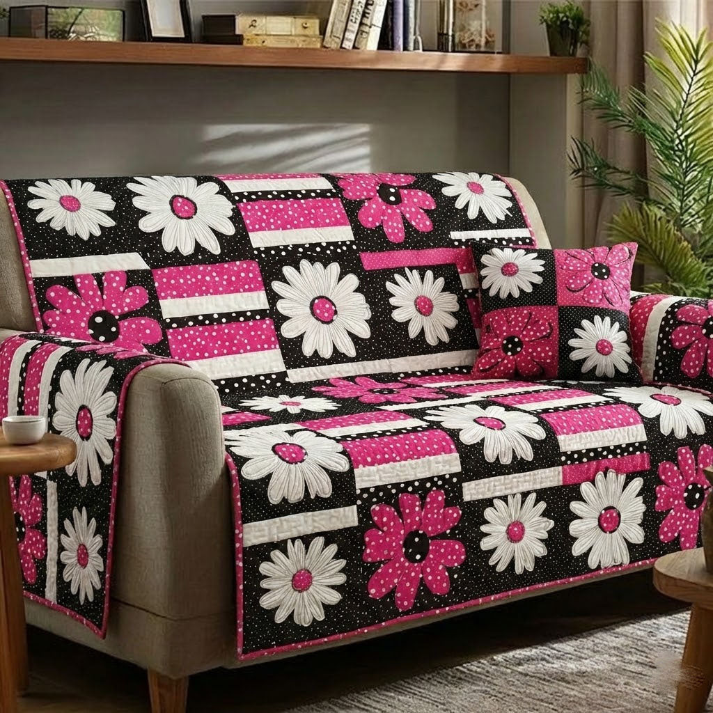 Happy Florals Quilted Sofa Cover Couch Cushion Covers Mother's In Law Gifts Mom's Day - Tradiviet