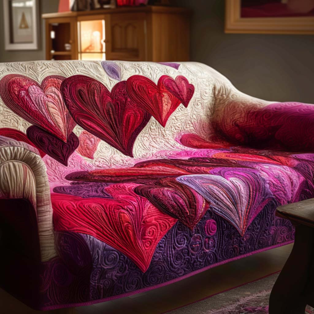 Happy Hearts Quilted Sofa Cover Furniture Protectors For Sofas Family Valentine Day Ideas - Tradiviet