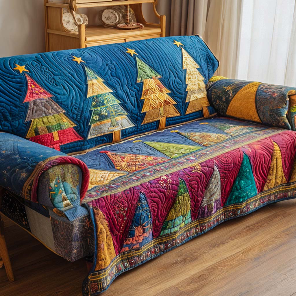 Happy Holiday Seaseon Quilted Sofa Cover Christmas Family Room Decor Xmas Gifts - Tradiviet