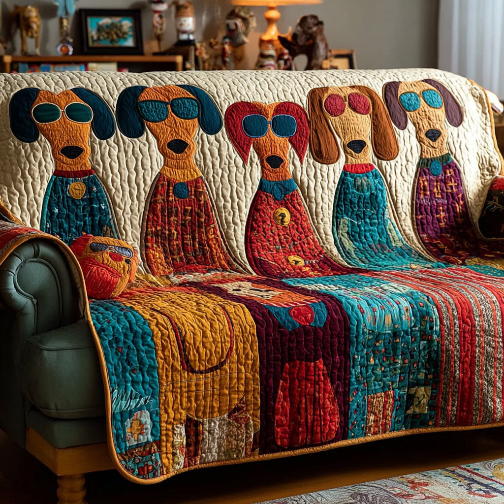 Happy Hounds Quilted Sofa Cover Furniture Couch Covers Presents For New Dog Owners - Tradiviet