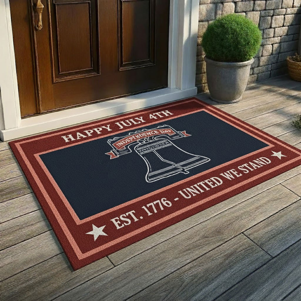 Happy July 4th Est.1776 United We Stand Doormat Front Door Decor Patriotic Gifts For Him - Tradiviet