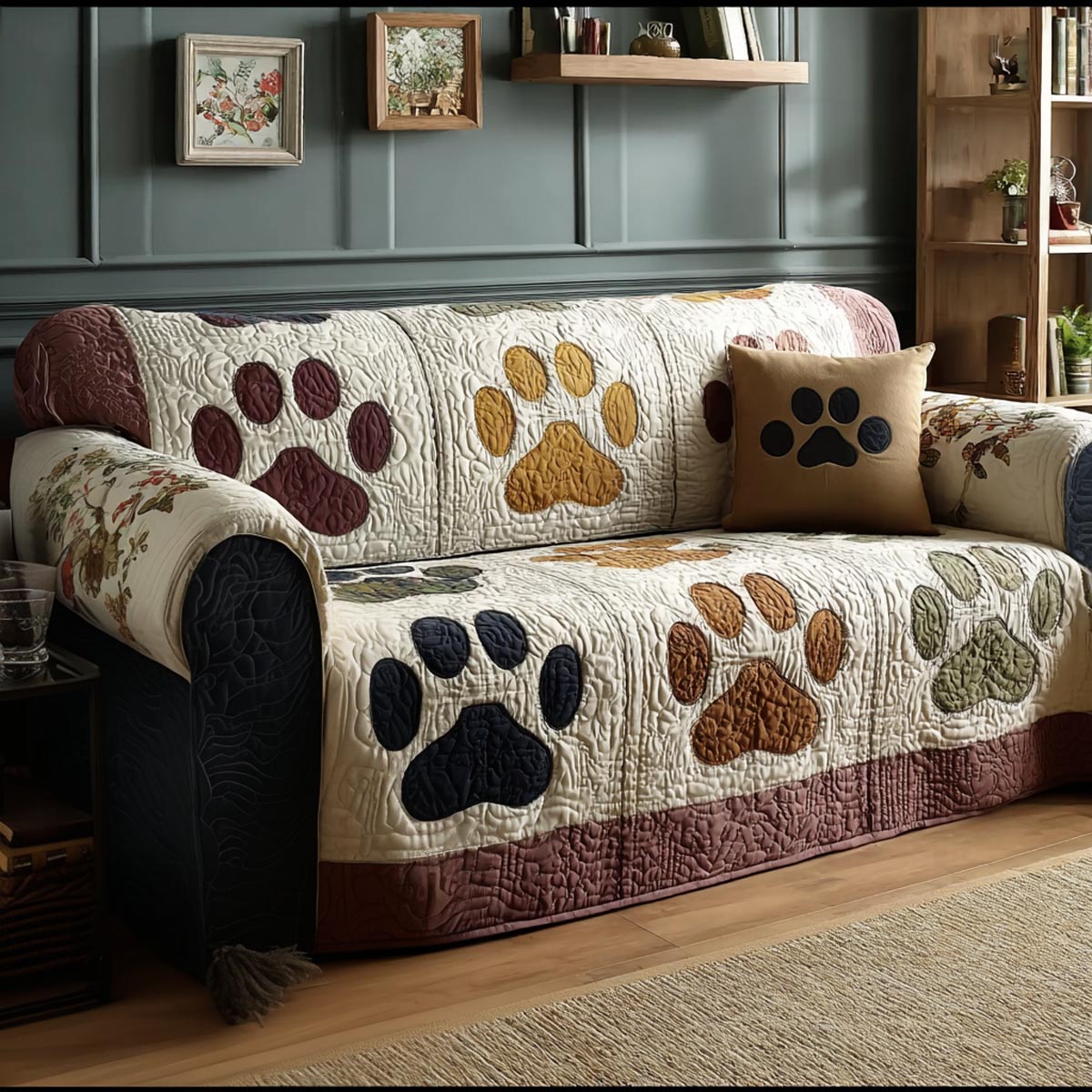 Happy Paws Quilted Sofa Cover Room Decor For Home Room Decor Gift Ideas - Tradiviet
