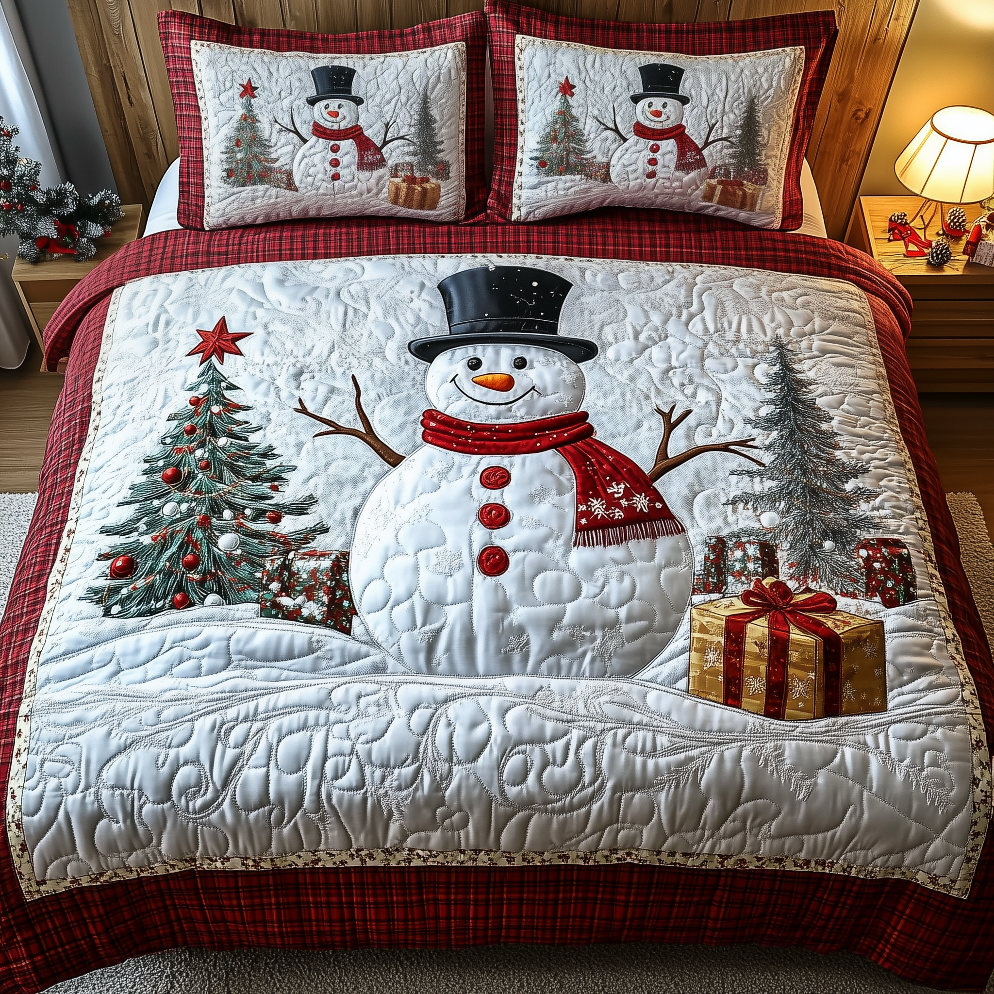 Happy Snowman Quilted Bedding Set Happy Snowman Wonder Gift For Happy Snowman - Tradiviet
