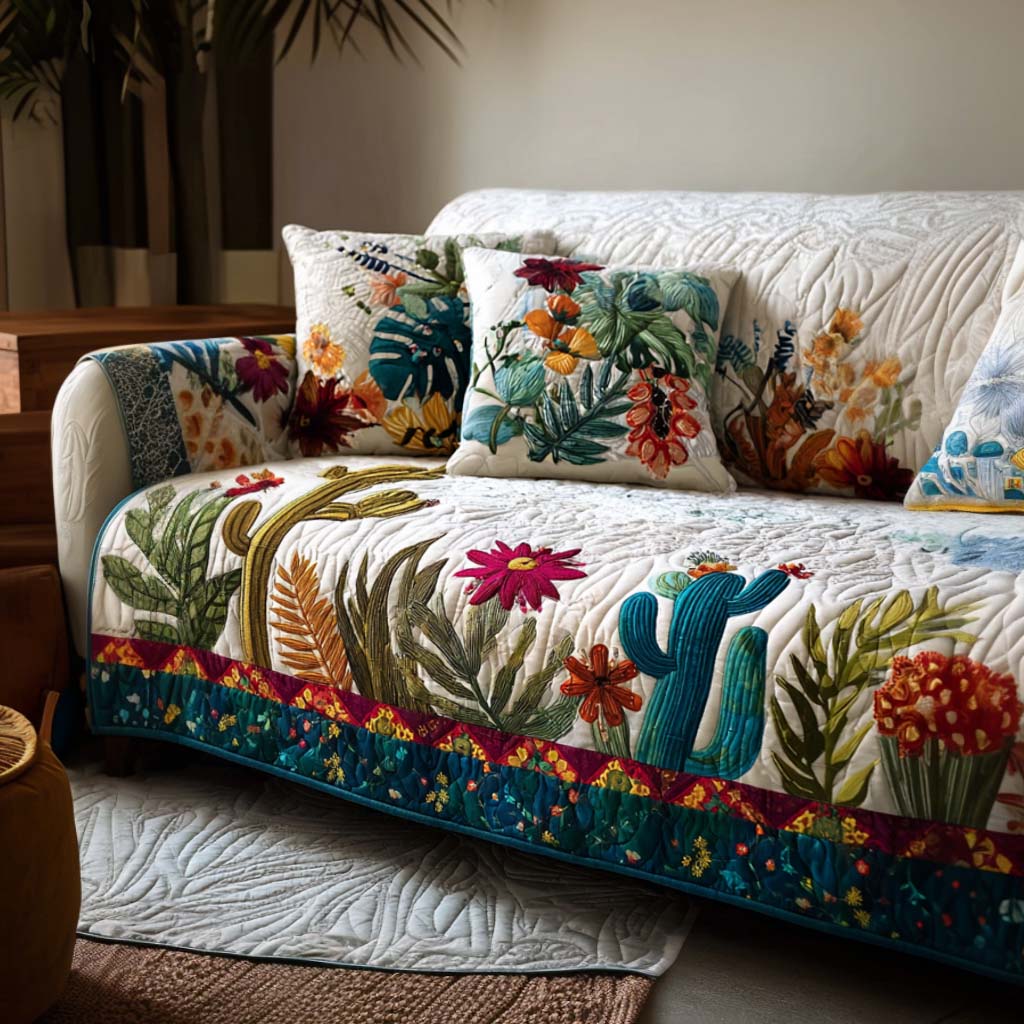 Hardy Plant Quilted Sofa Cover Rustic Home Room Decor Trendy Room Decor Gifts - Tradiviet