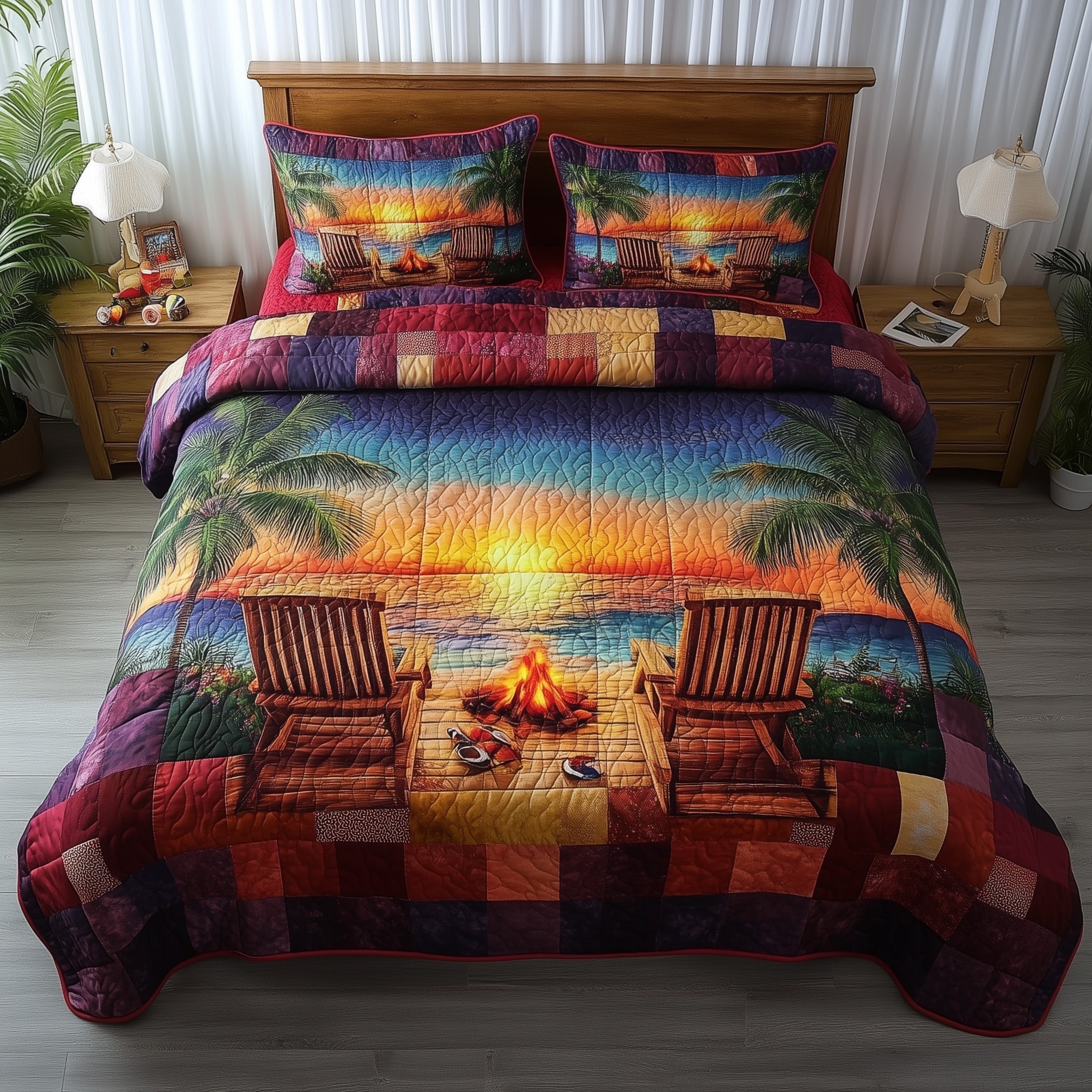Harmony Beach Vibe Quilted Bedding Set Harmony Beach Escape Gift For Beach Dad - Tradiviet
