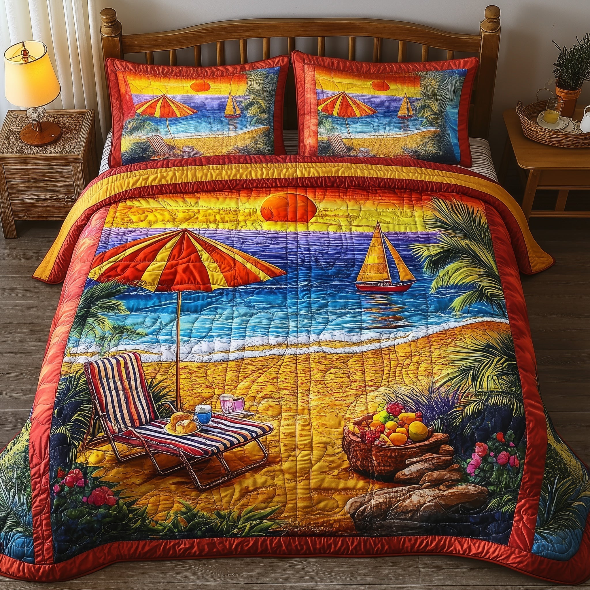 Harmony Beach Vibe Quilted Bedding Set Harmony Beach Sunrise Gift For Beach Lovers - Tradiviet
