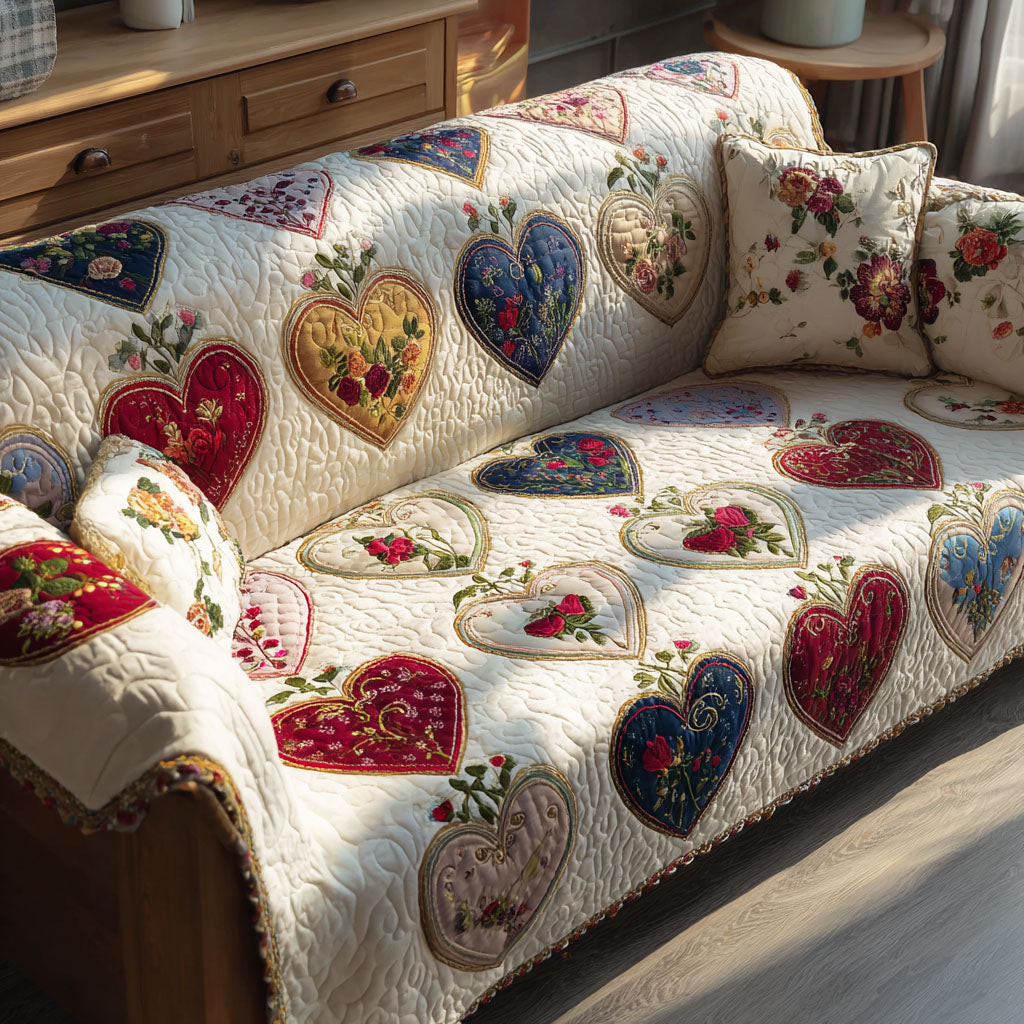 Harmony Hearts Quilted Sofa Cover Nice Sofa Covers Best Valentine Day Gifts For Women - Tradiviet