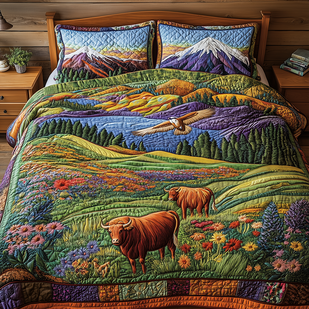 Harmony Highland Quilted Bedding Set Harmony Highland Detail Gift For Highland Lovers - Tradiviet