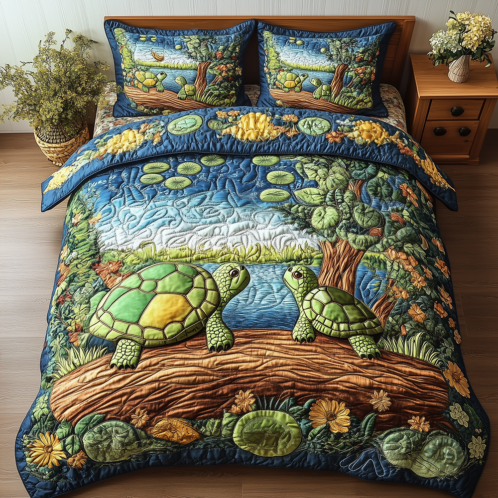 Harmony Turtles Quilted Bedding Set Harmony Turtles Comfort Gift For Turtles Fans - Tradiviet