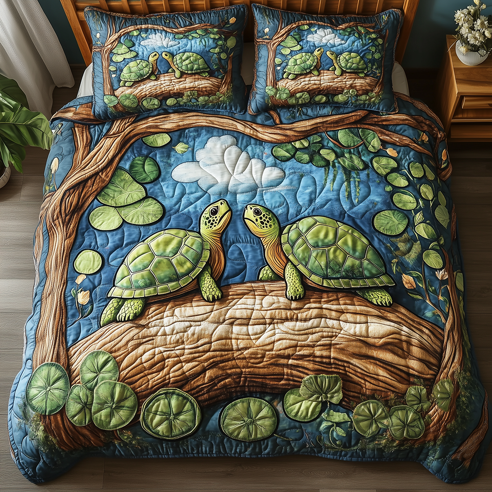 Harmony Turtles Quilted Bedding Set Harmony Turtles Glow Gift For Turtles Lovers - Tradiviet