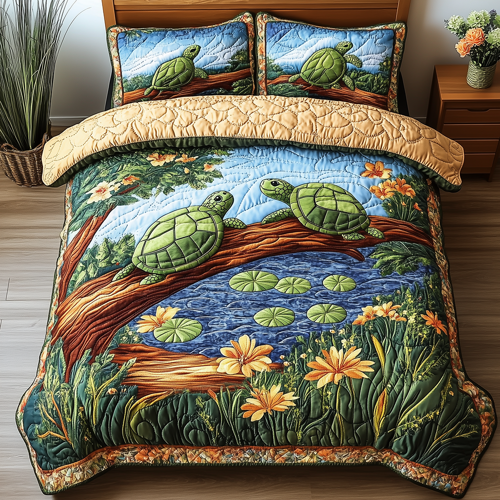 Harmony Turtles Quilted Bedding Set Harmony Turtles Keepsakes Gift For Turtles - Tradiviet