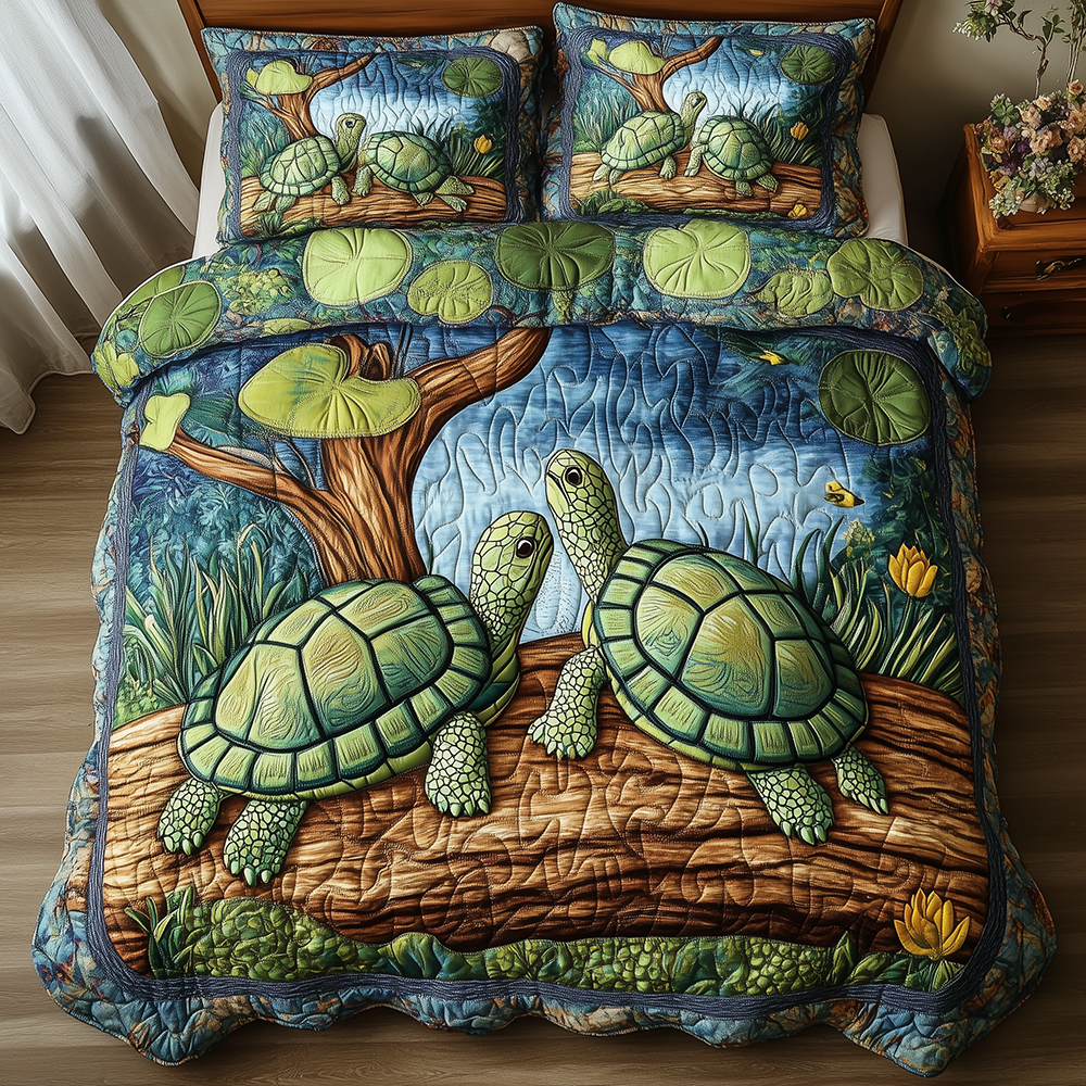 Harmony Turtles Quilted Bedding Set Harmony Turtles Mood Gift For Harmony Lovers - Tradiviet