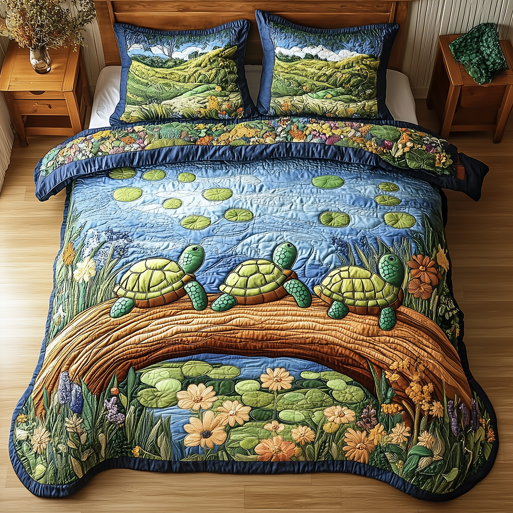 Harmony Turtles Quilted Bedding Set Harmony Turtles Sunset Gift For Harmony Turtles - Tradiviet