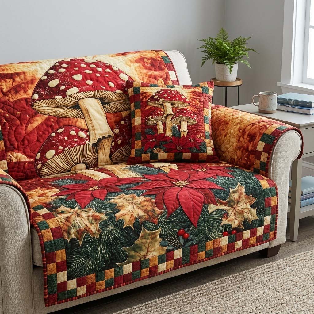 Harvest Amanita Quilted Sofa Cover Wall Room Decor Room Gift For Him - Tradiviet