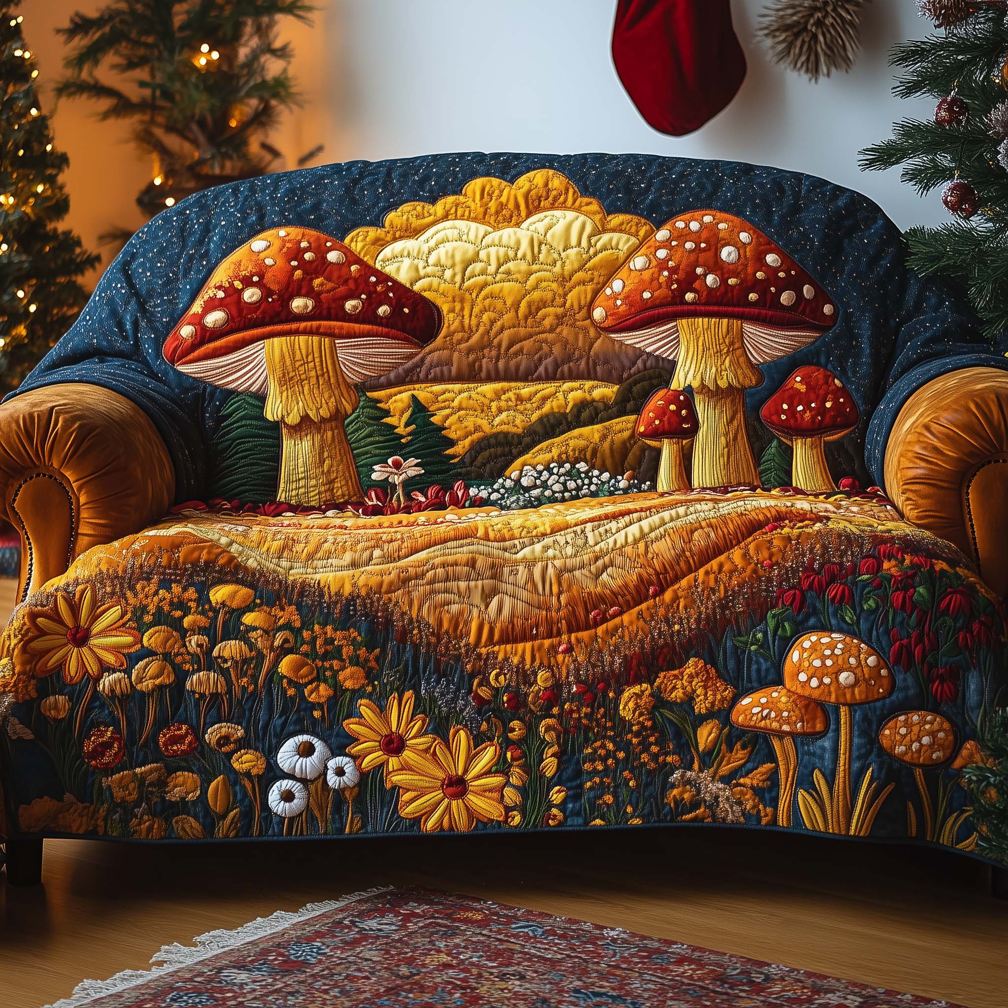 Harvest Bloom Quilted Sofa Cover Floral Home Couch Cover Present For House Lovers - Tradiviet