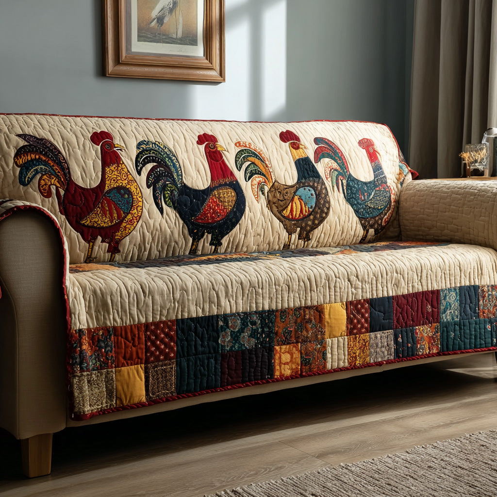 Harvest Hens Quilted Sofa Cover Neutral Room Decor Trendy Room Decor Gifts - Tradiviet