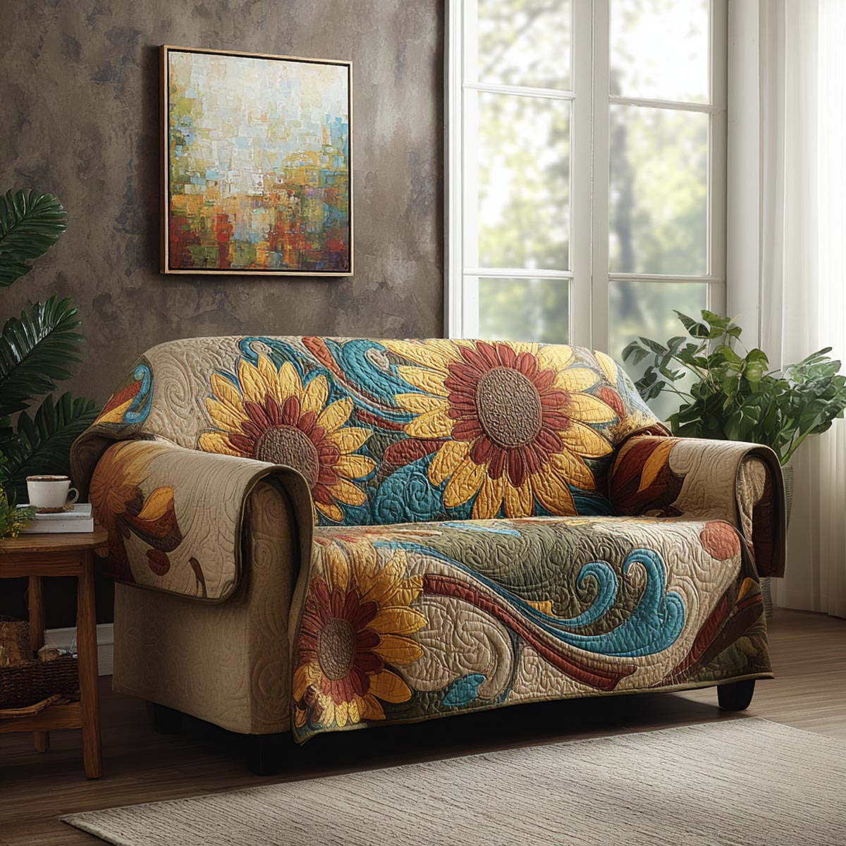 Harvest Sun Quilted Sofa Cover Cute Room Decor Gifts For Sun Lovers - Tradiviet