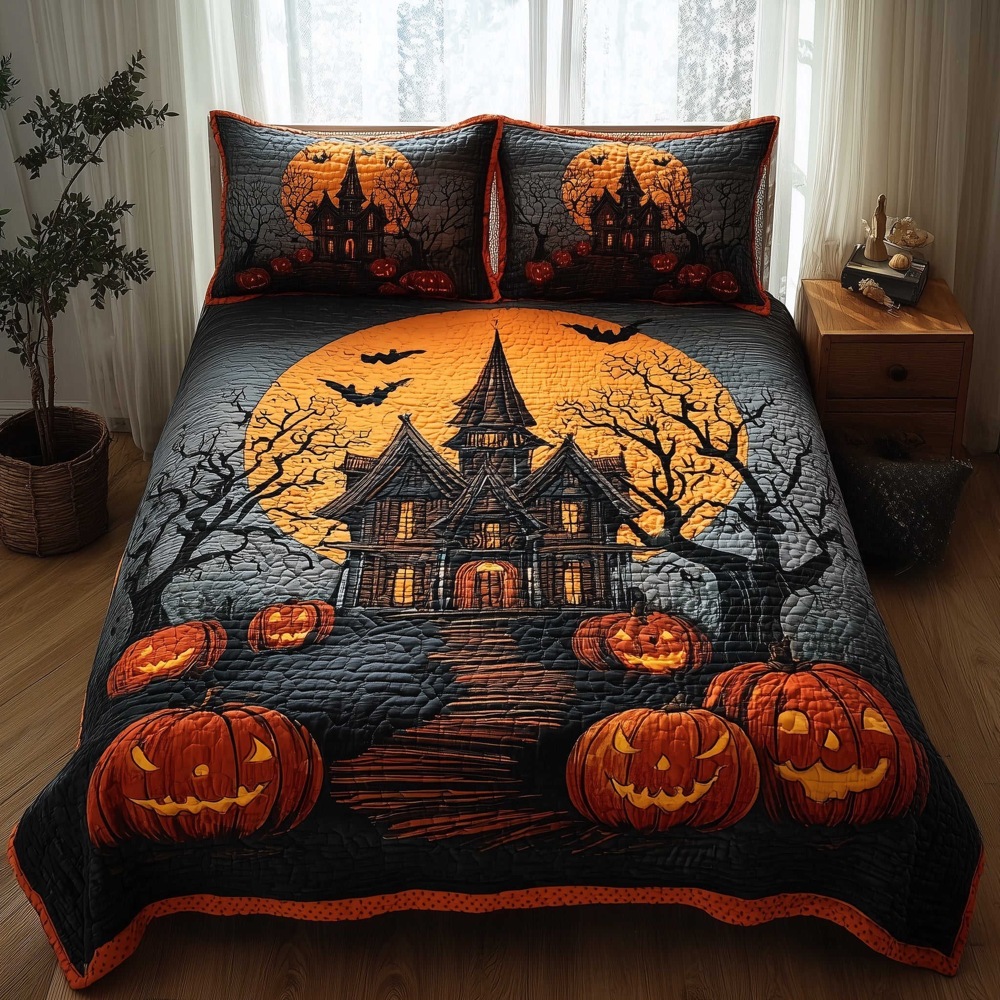 Haunted House Quilted Bedding Set Haunted House Finish Gift For Haunted Fans - Tradiviet