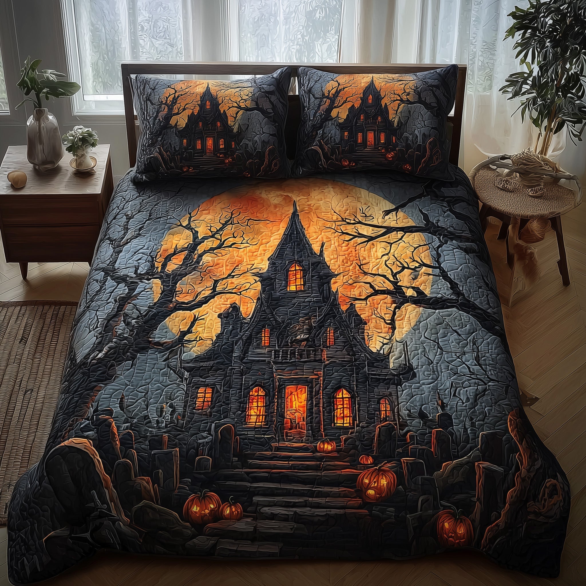 Haunted House Quilted Bedding Set Haunted House Look Gift For Haunted House - Tradiviet