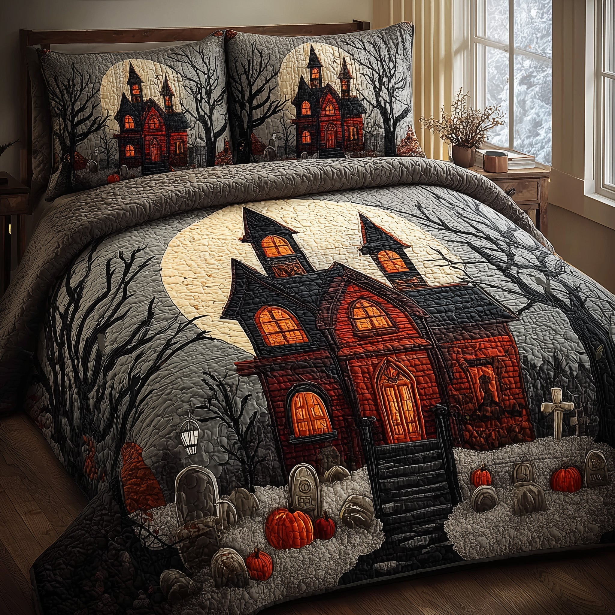 Haunted House Quilted Bedding Set Haunted House Story Gift For Haunted - Tradiviet