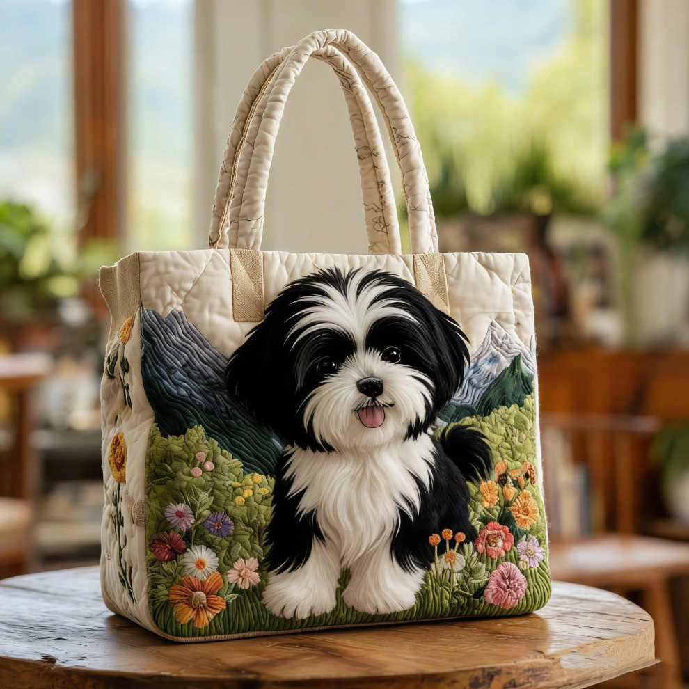 Havanese Quilted Tote Bag Spring Floral Cute Dog Totes Best Gifts For Havanese Lovers - Tradiviet