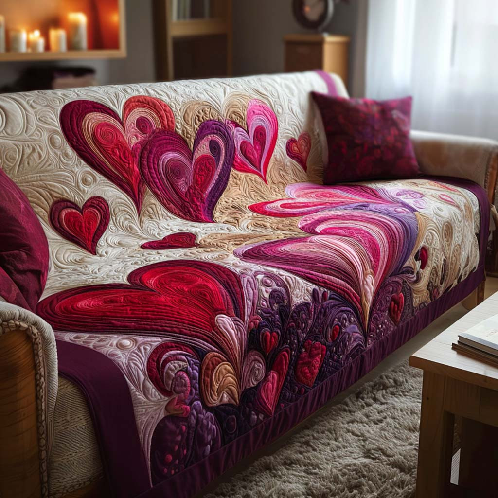 Heart Charm Quilted Sofa Cover Furniture Slipcovers For Sofas Family Valentine Day Gift Ideas - Tradiviet